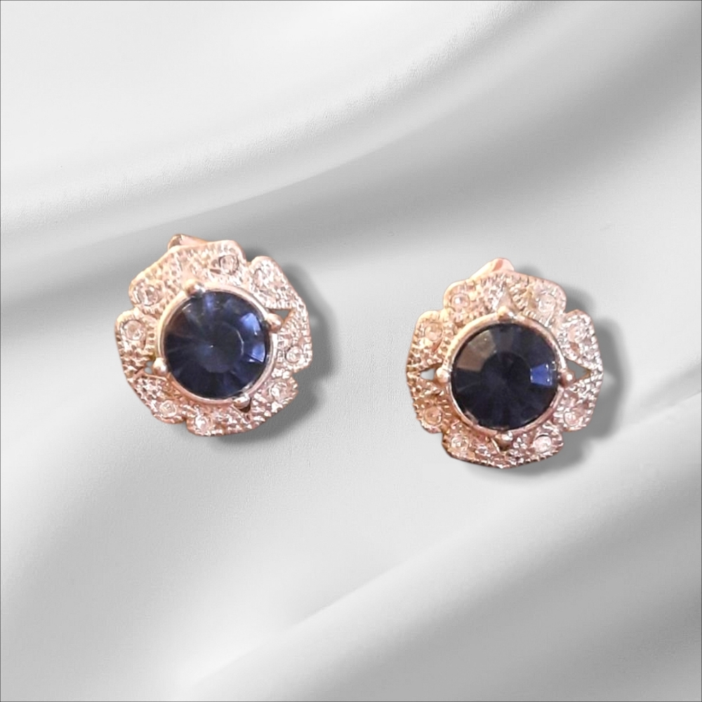 Signed VTG silver earrings w blue stone and crystal Accent NRT Avon?